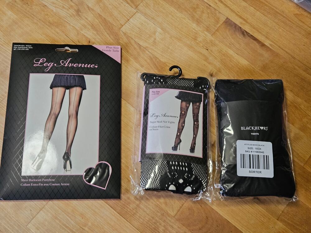 New Lot of 3 Stocking Hosiery Plus 1x 2x Leg Avenus Blackheart Goth Scene
